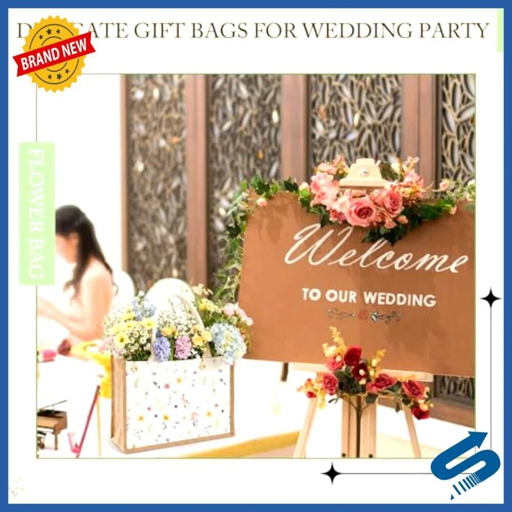 Large Floral Burlap Tote Bags Reusable Grocery Shopping Gift Party Wedding